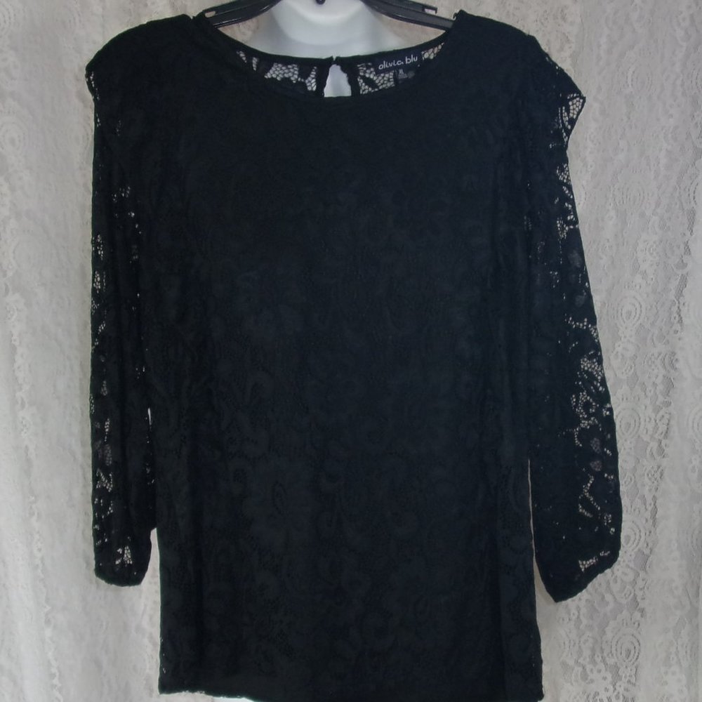 Olivia Blu Sexy Black Lace Top Blouse Lined NWOT Size XL